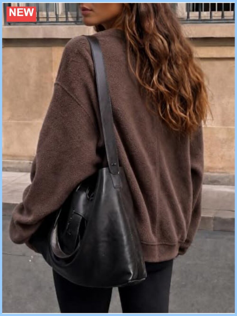 Womens Oversized Polar Fleece Sweatshirt Fuzzy Crewneck Pullover Fall Top - Picture 4 of 5